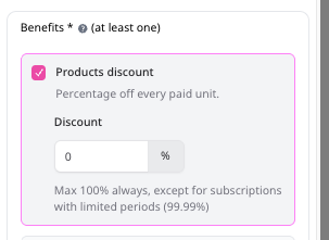 Products discount benefit