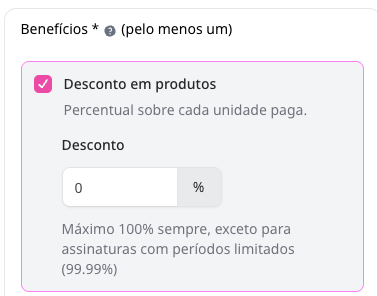Benefício Desconto em produtos